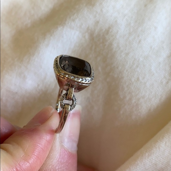 White gold earrings & ring w/ smoky topaz stone - Picture 5 of 6